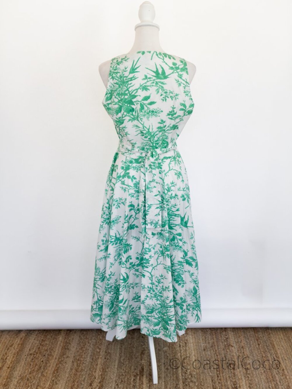 J.Peterman Green Toile 6 Midi Dress 100% Cotton Button Front Pockets Cottagecore - Picture 4 of 9